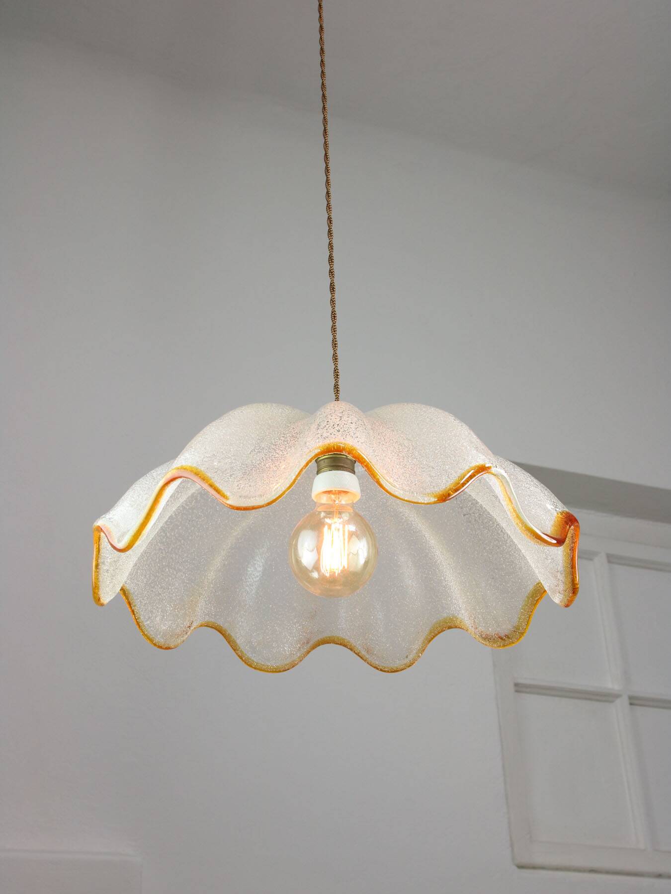 Mid-Century Italian Murano Glass and Brass Pendant Lamp