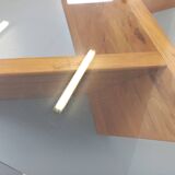 Vintage rectangular coffee table in solid elm and glass from the 80s