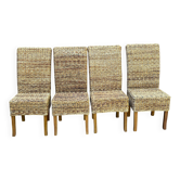 4 dining chairs made of sea grass, abaca, or banana fibre.