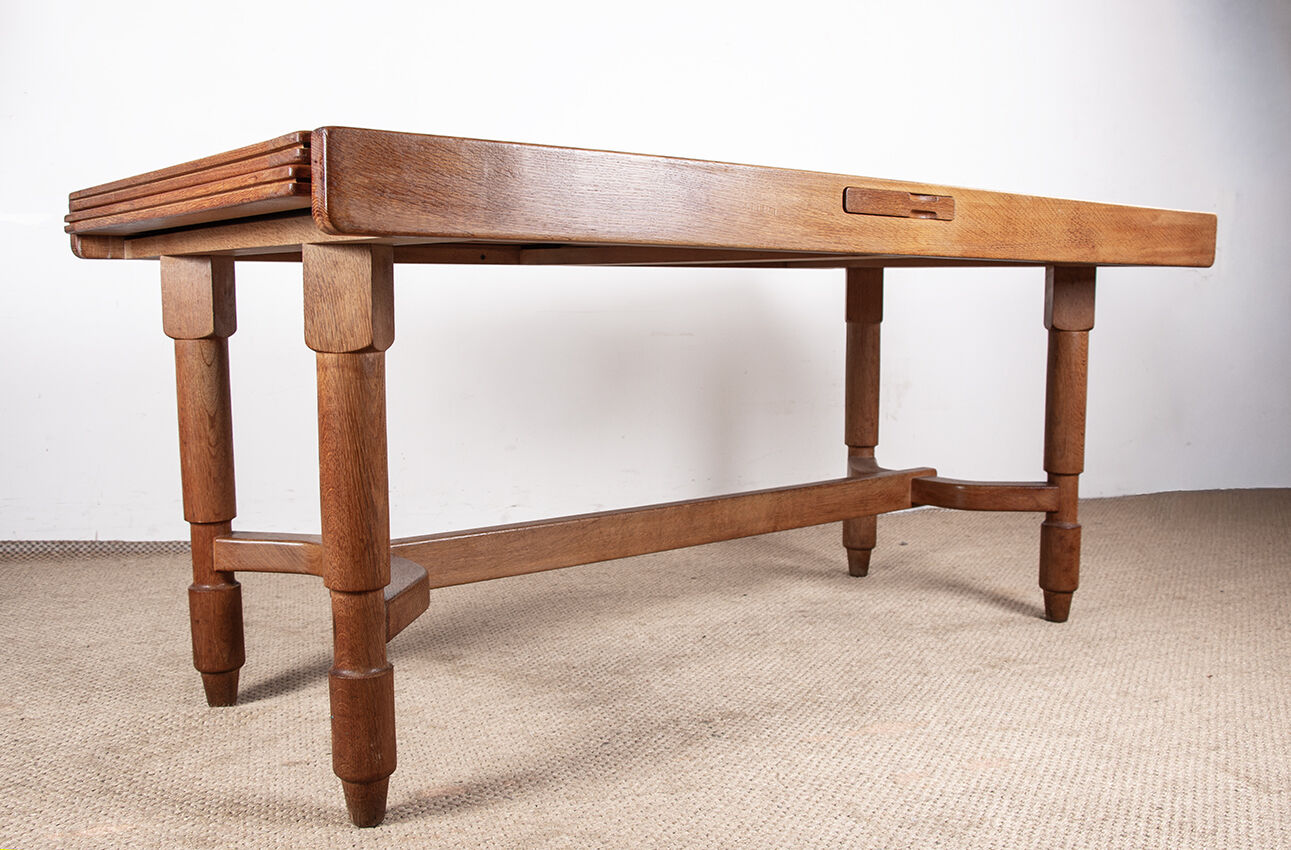 Large extendable dining table, 320 cm, in oak, Guillerme and Chambron.