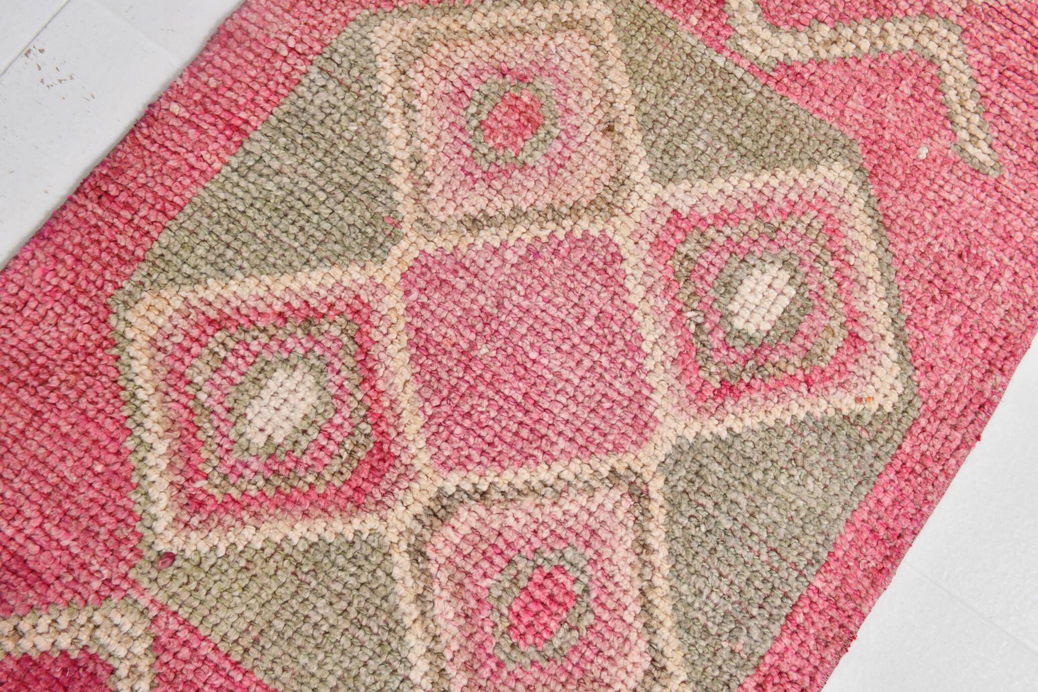 2x10 Pink & Green Tribal Vintage Runner Rug, 70x309Cm