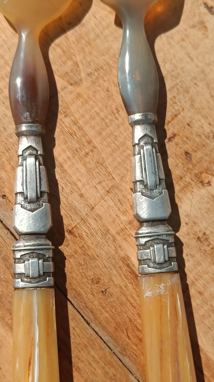 Antique horn salad servers