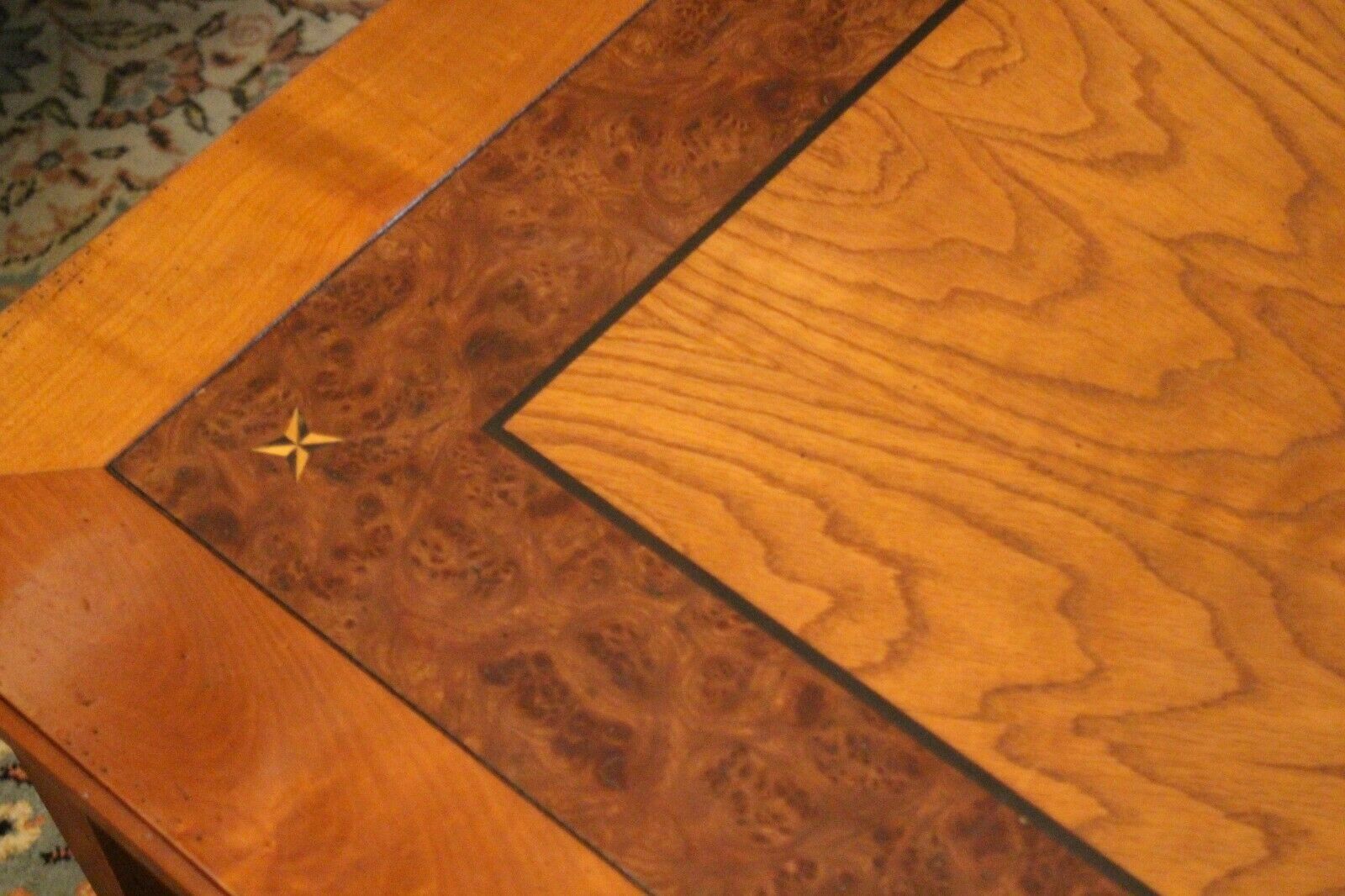 Large coffee table 2 drawers in solid walnut with decoration marked Directory style