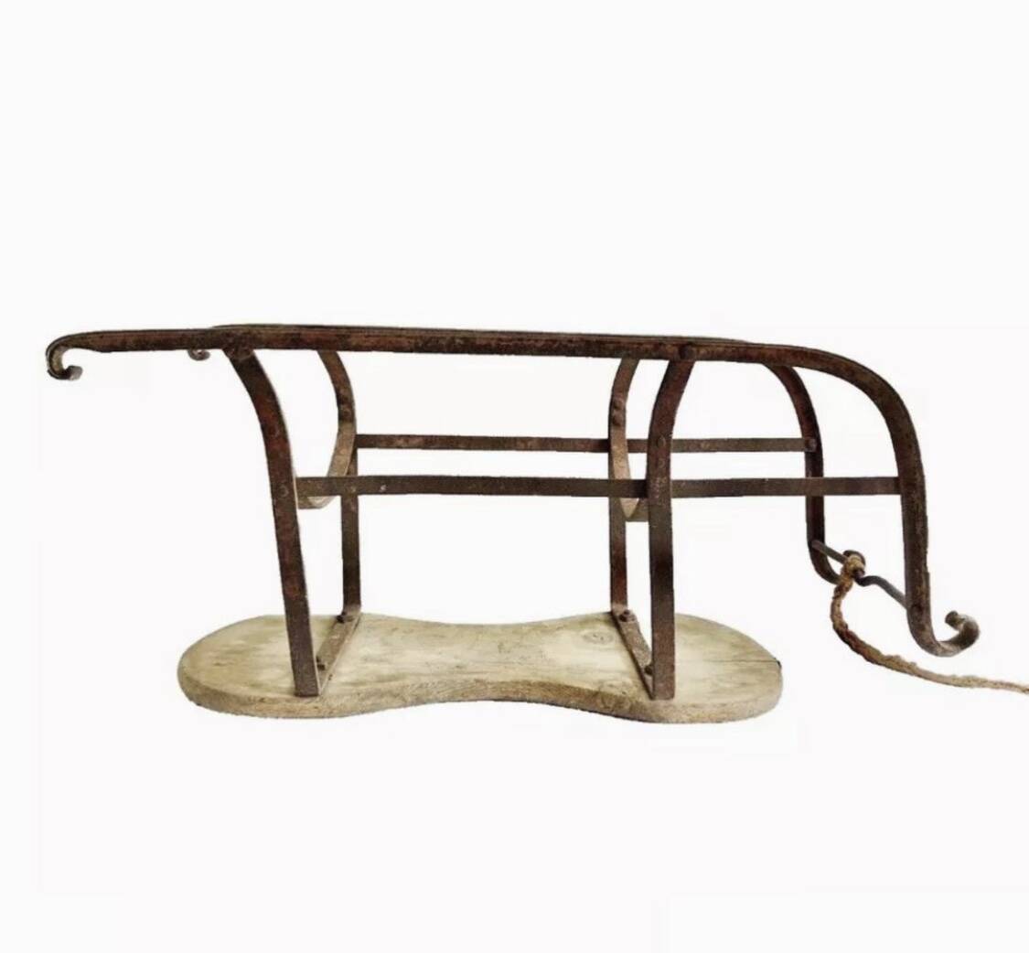 Old Alsatian wrought iron wood sled sled 19th century