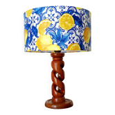 Lampe en bois tourné et abat jour azulejos aux citrons