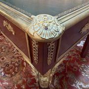 Bureau double plat de style empire en acajou et cuir vert