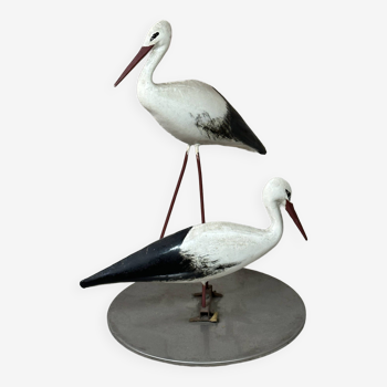 Couple de cigogne en tôle vintage 1950