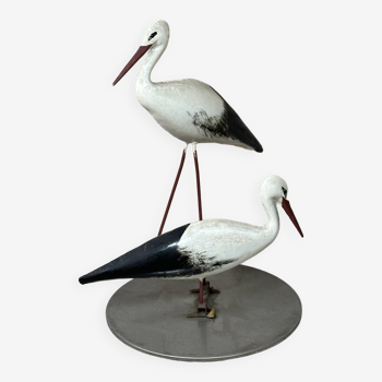 Vintage sheet metal stork couple 1950