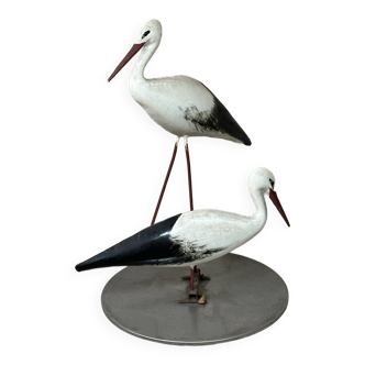 Couple de cigogne en tôle vintage 1950