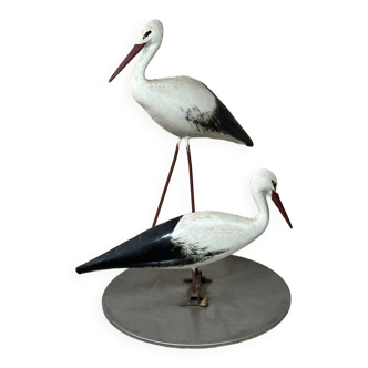 Vintage sheet metal stork couple 1950