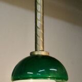 Chandelier with brass body and green opaline