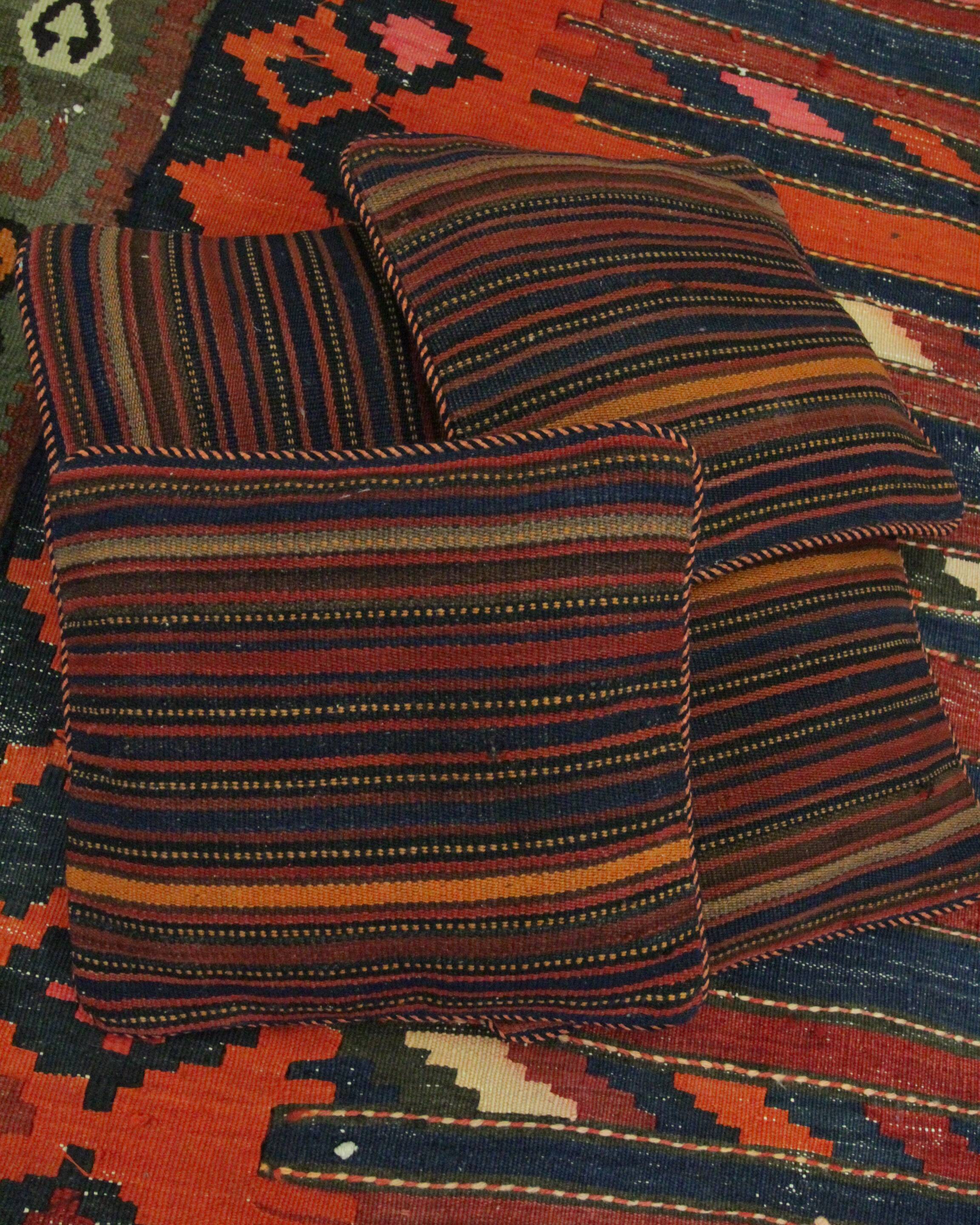 Bold Striped Wool Kilim Cushion Cover Handmade Scatter Pillow 35x35cm