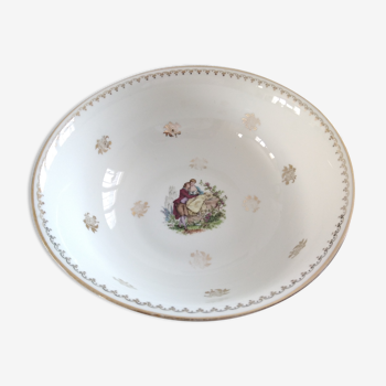 Hollow dish in limoges porcelain decoration gallant scenes