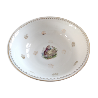 Hollow dish in limoges porcelain decoration gallant scenes