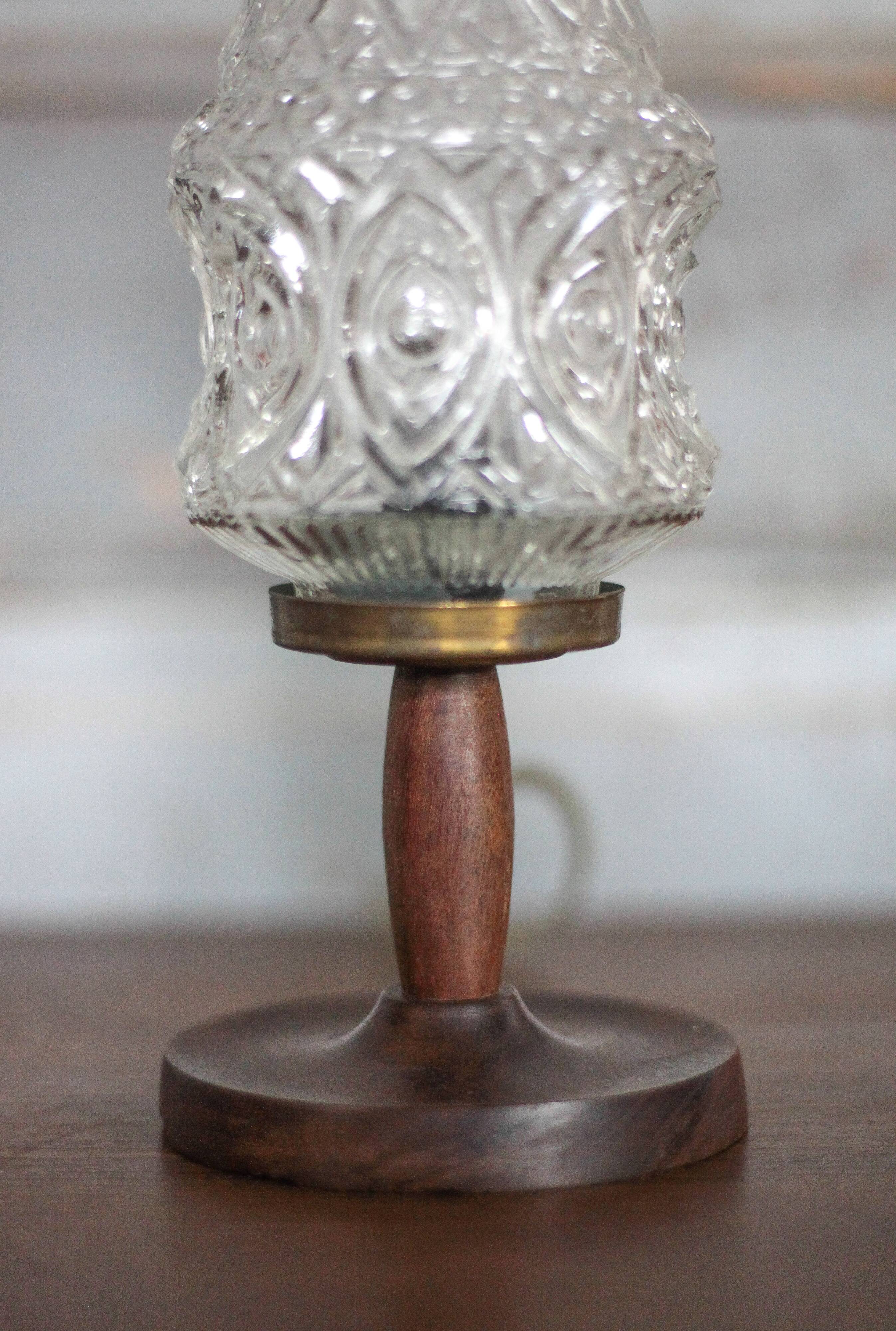 pair of vintage lamps, bedside lamps, glass globe lamps, wooden base, decoration