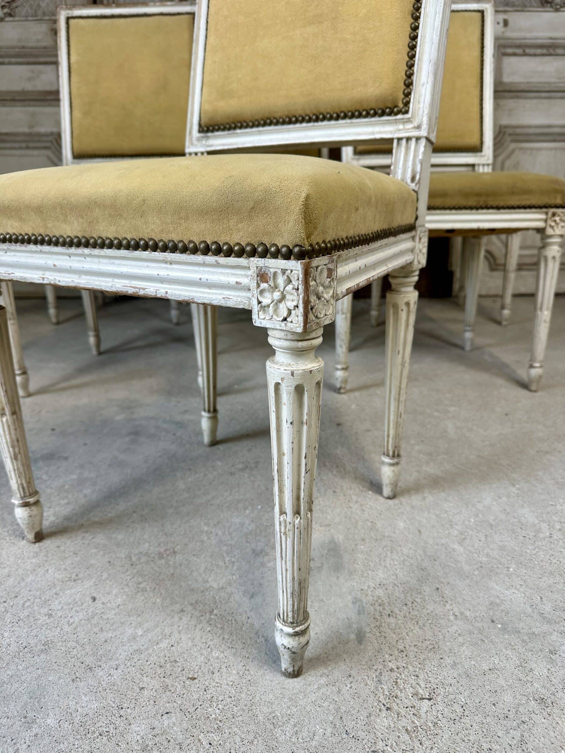Série de 6 chaises de style Louis XVI laquée blanc circa 1900