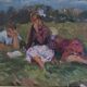 Children working in grass russian school 50s