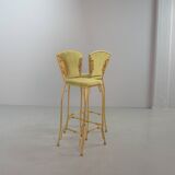 Set of 2 Glamorous Gilded Cobra Bar Stools with Green Velvet Upholstery 70s