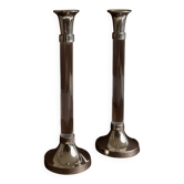 Set of 2 vintage candle holders - acrylic glass and chrome metal, classic design - Italy 1970s - Mid-Century candle holders, gift idea