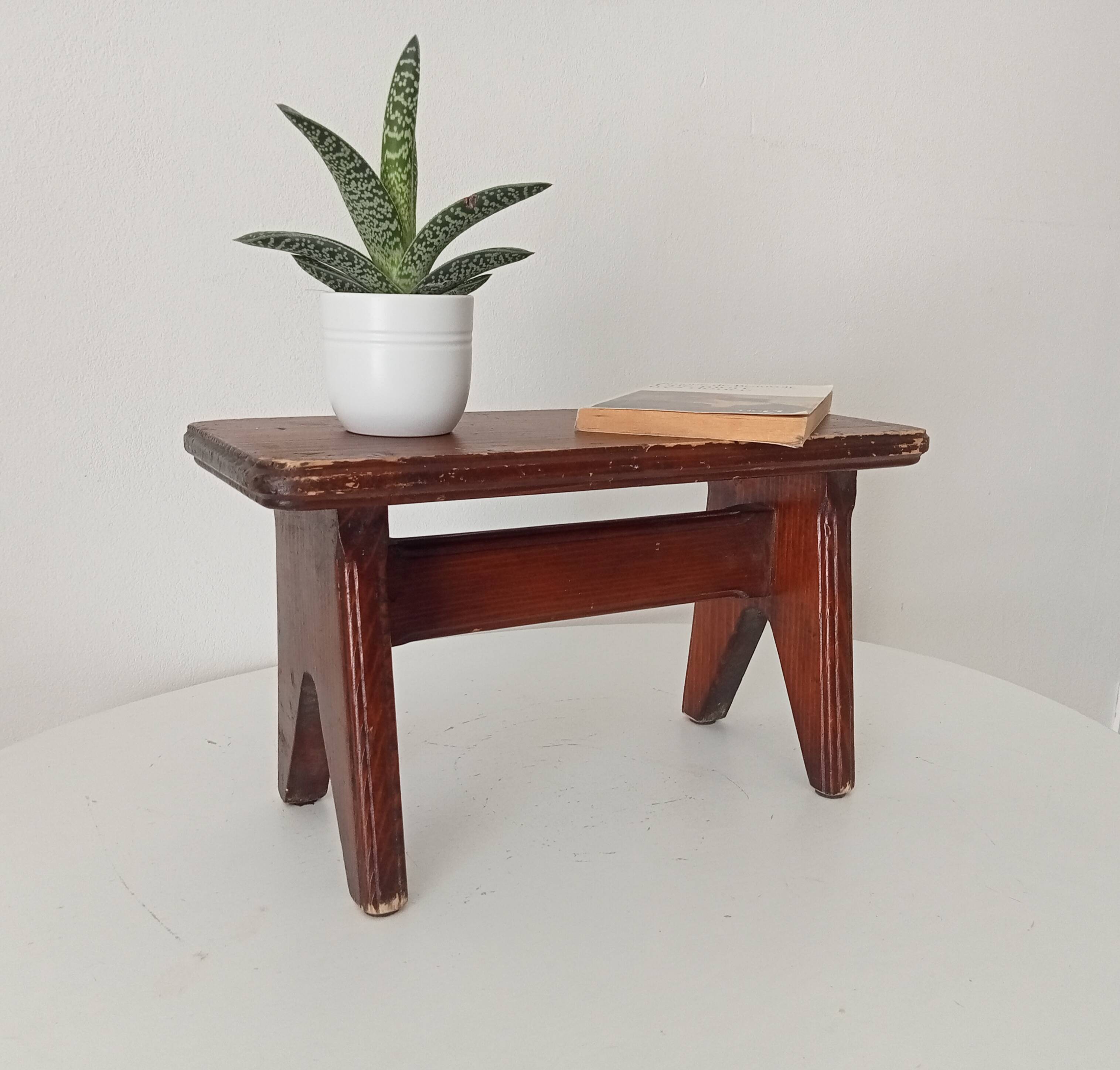 Vintage wooden plant stand stool