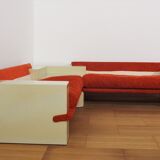 Modular sofa lacquered white and orange fabric