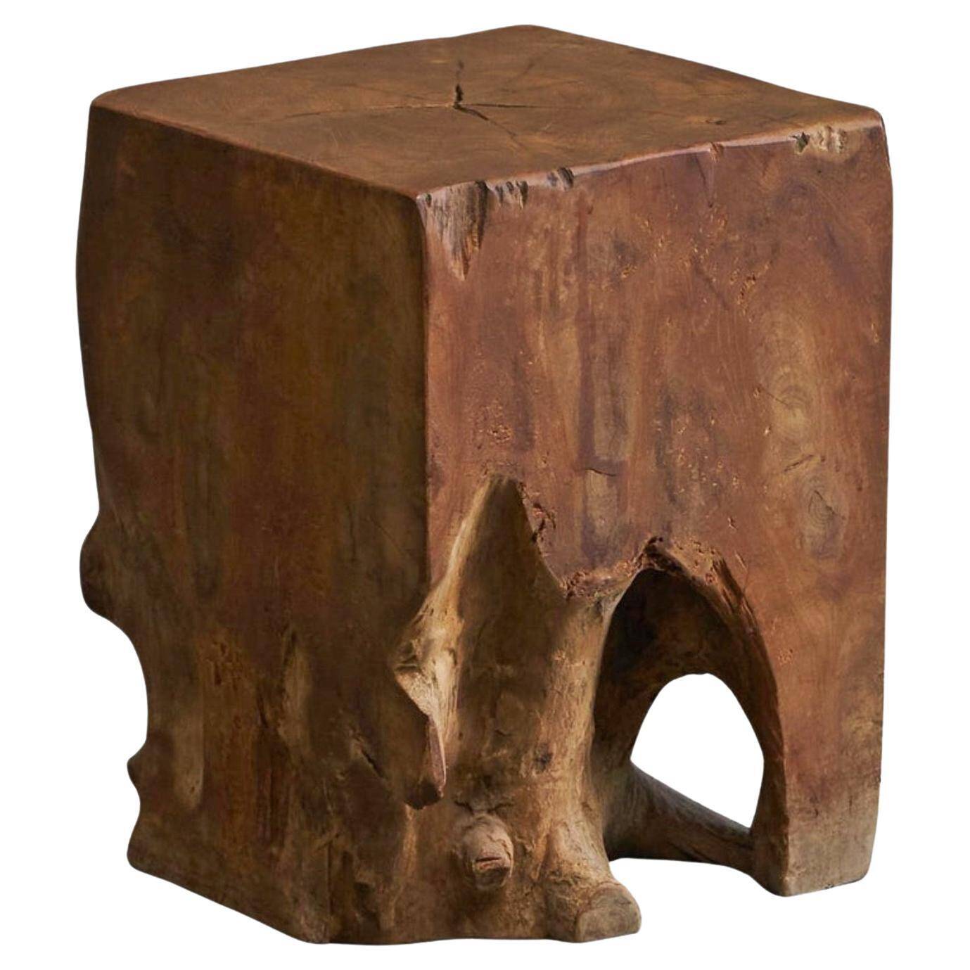 Table d'appoint sculpturale en bois d'orme massif 1970s
