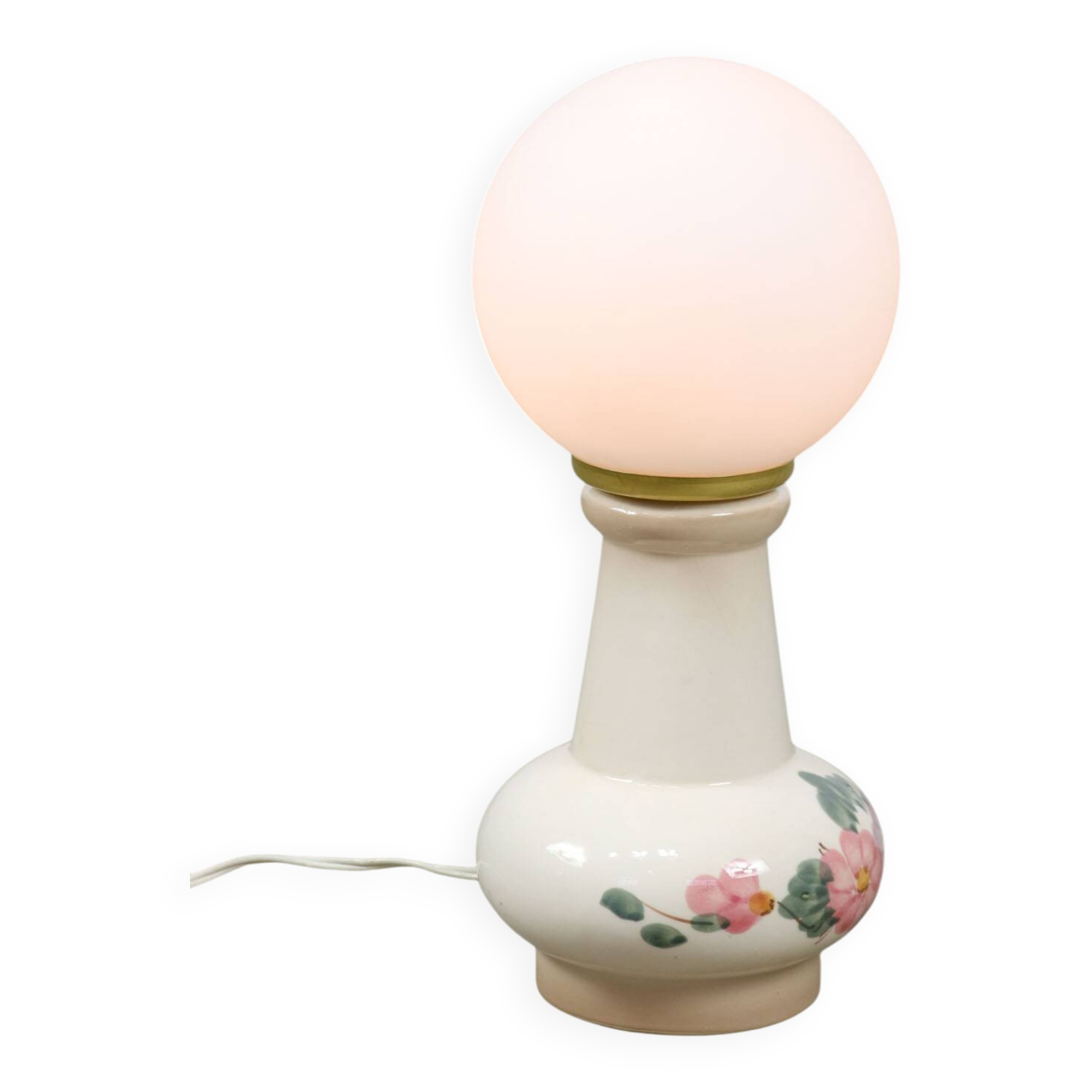 Mid-century Italian Floral Table Lamp in Ceramic and Opaline