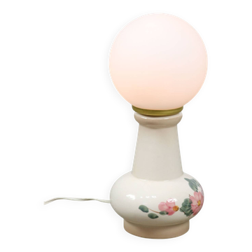 Mid-century Italian Floral Table Lamp in Ceramic and Opaline