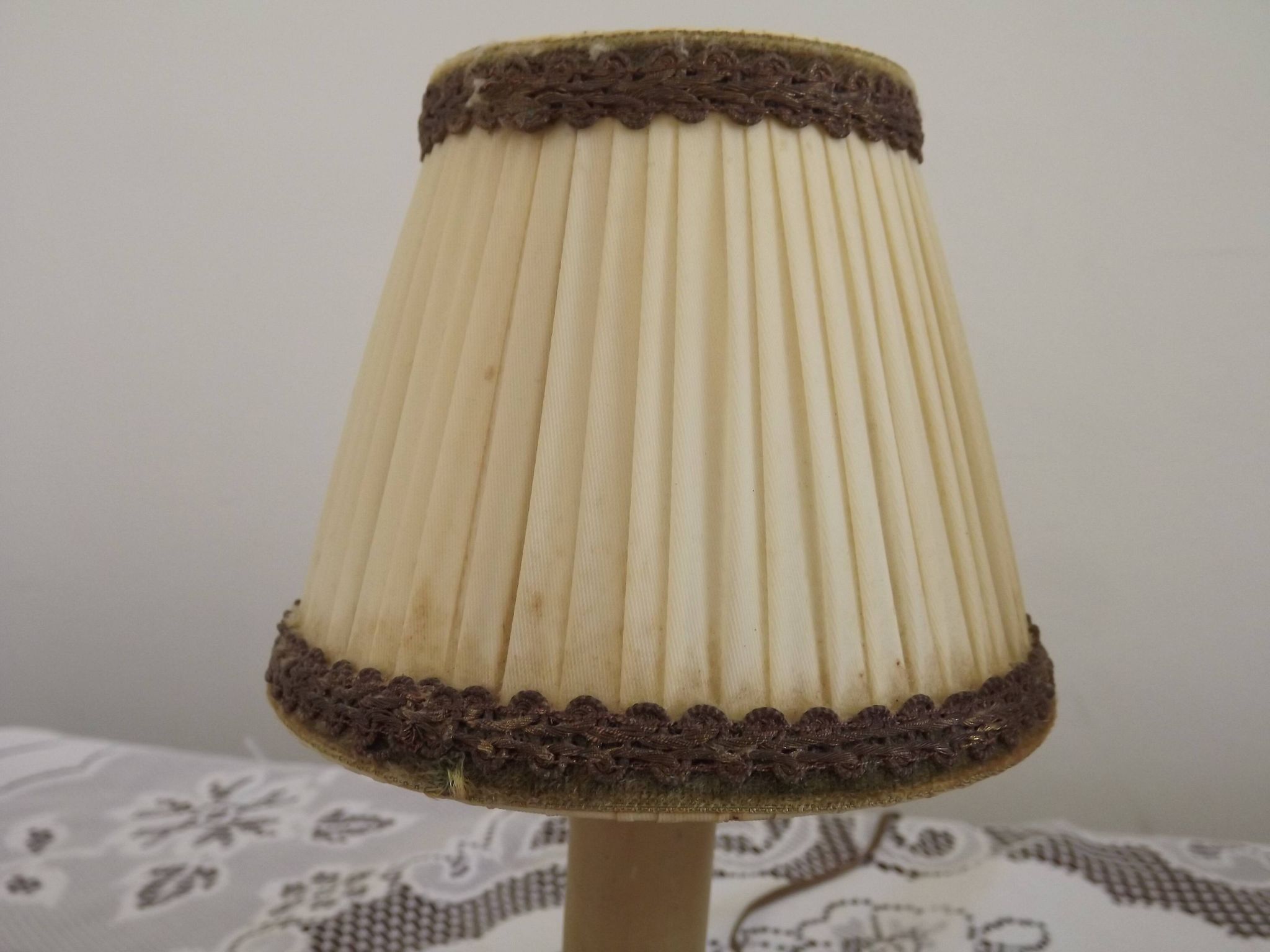 Pair Vintage French Bronze Candlestick Lamps Pleated Fabric Shades