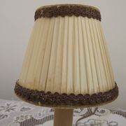 Pair Vintage French Bronze Candlestick Lamps Pleated Fabric Shades
