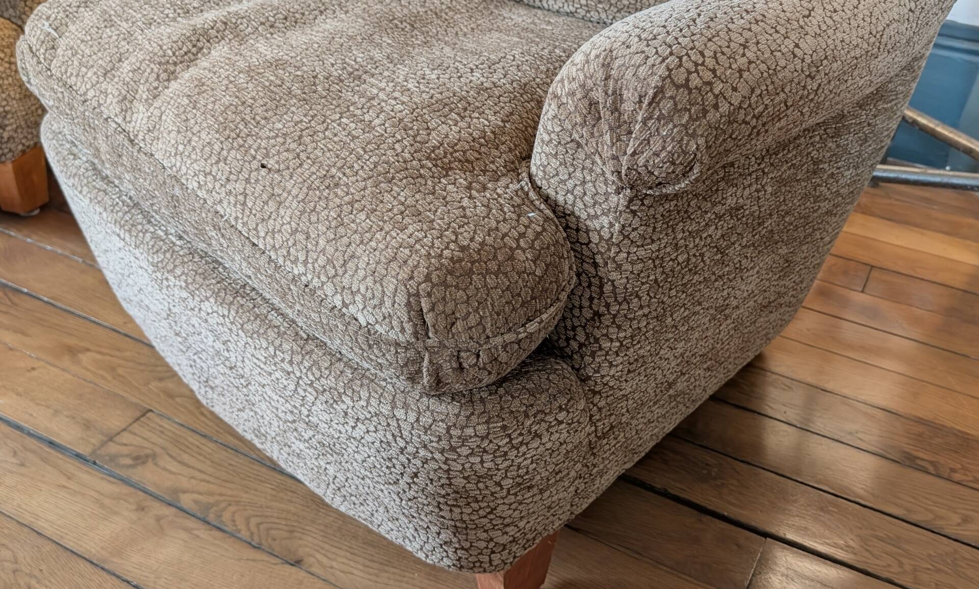 Pair of brown chenille velvet lounge chairs