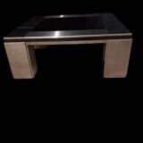 Chrome table 1970 black glass top, in the style of Willy Rizzo.
