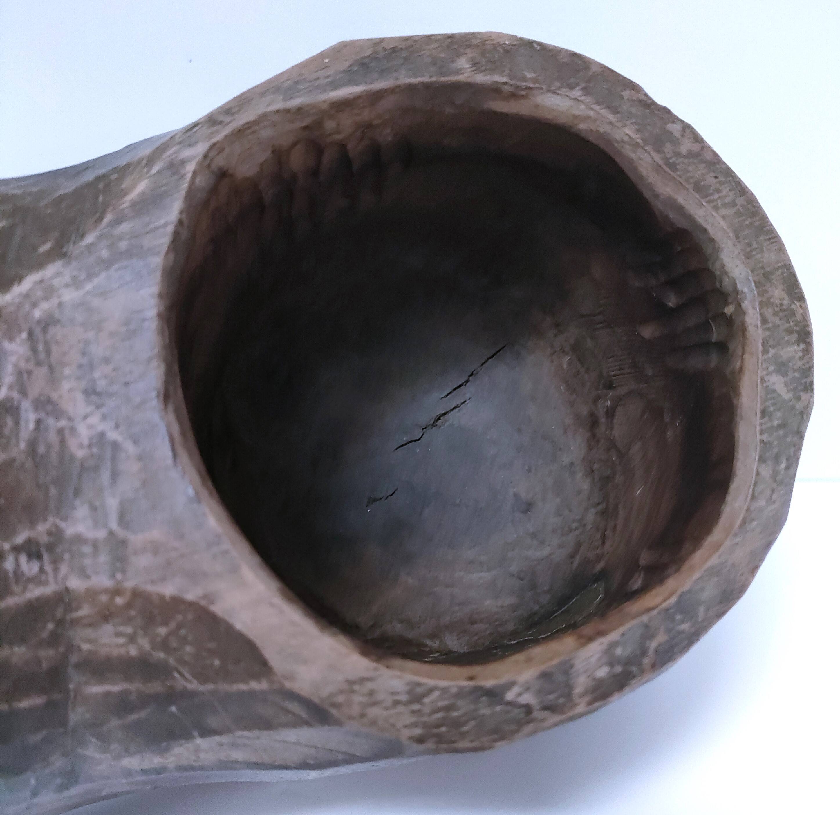 Carved solid wood pencil holder signed vintage