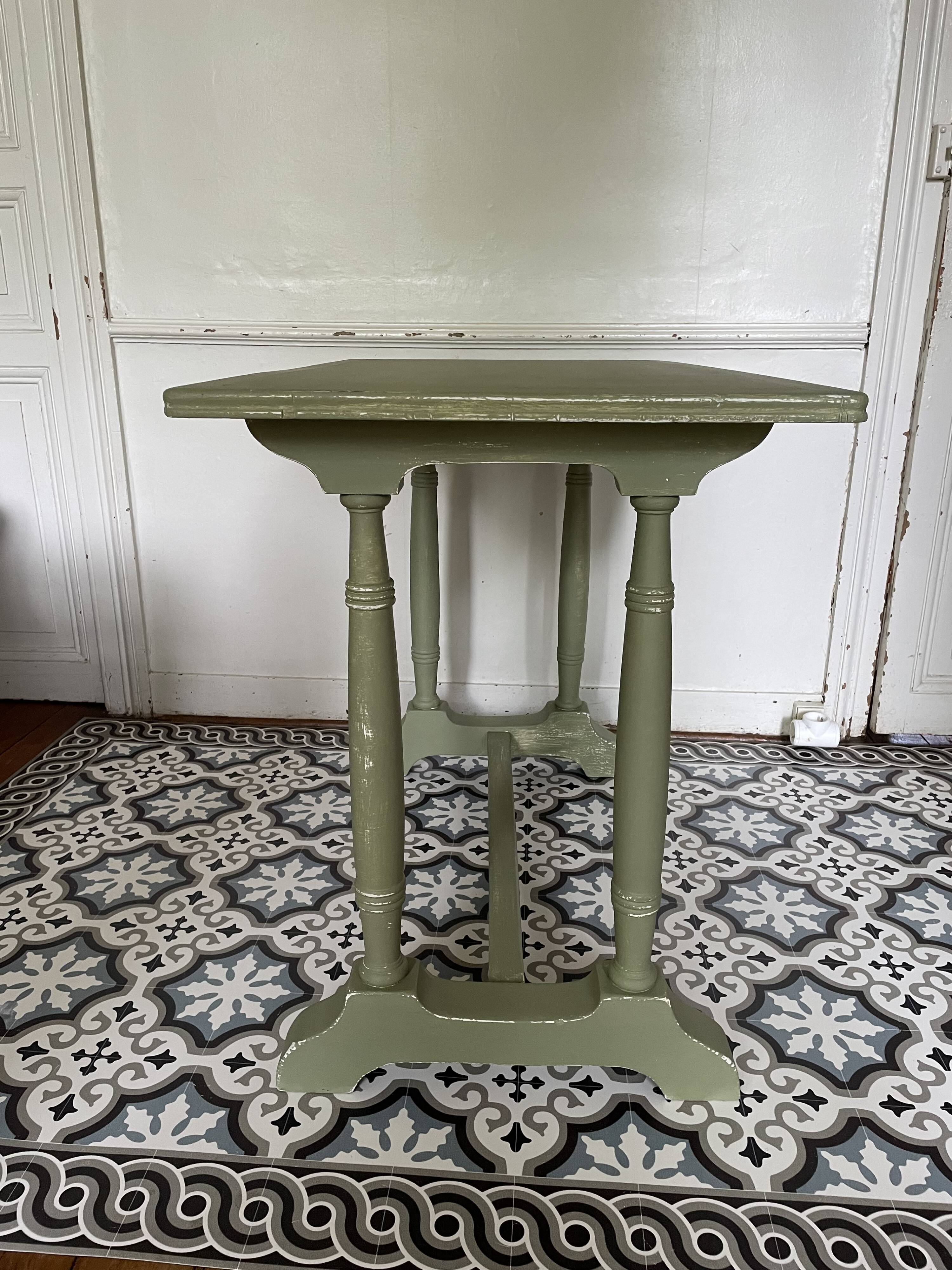 Patinated green baluster table