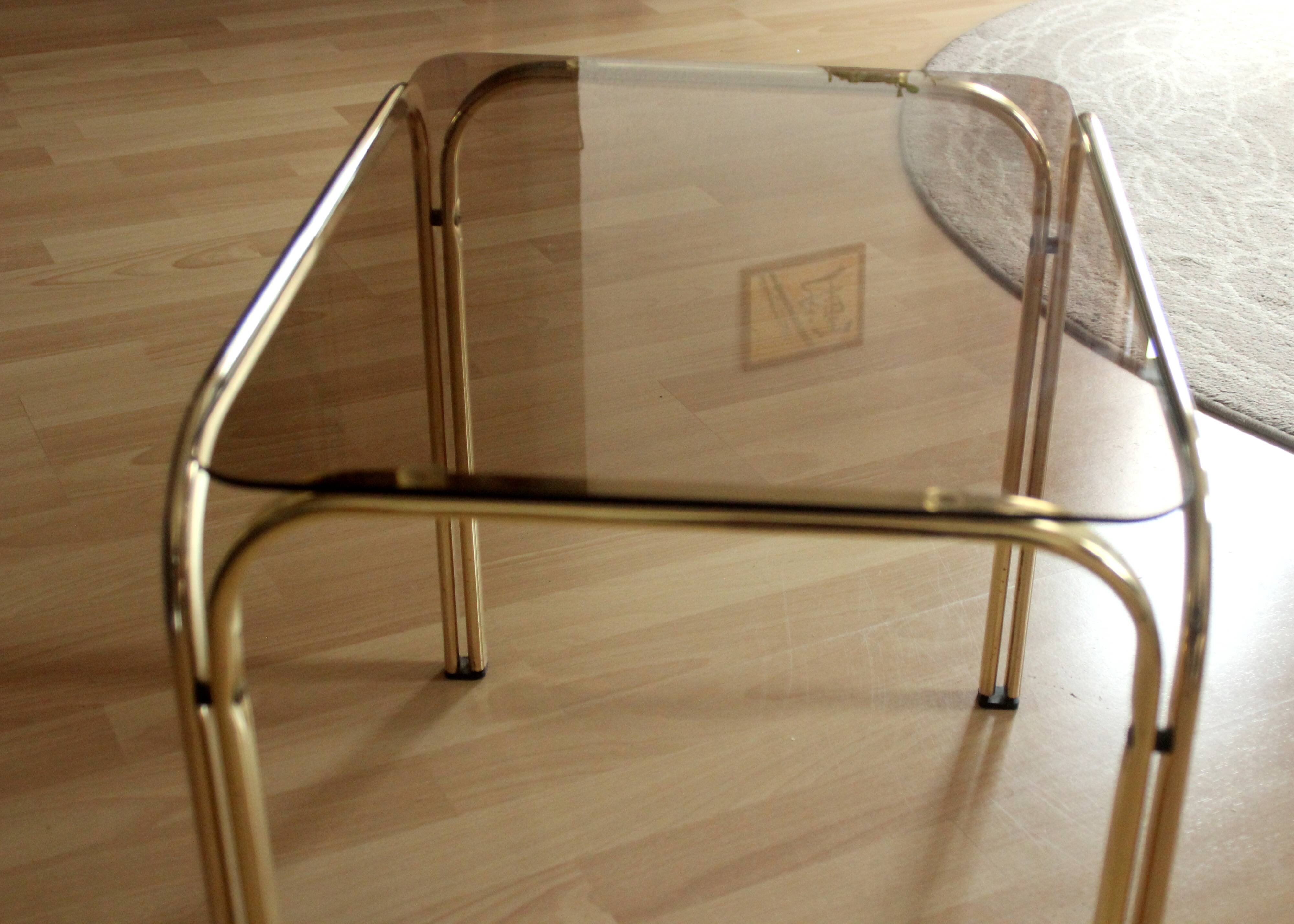Brass side table with smoked glass plate - Vintage