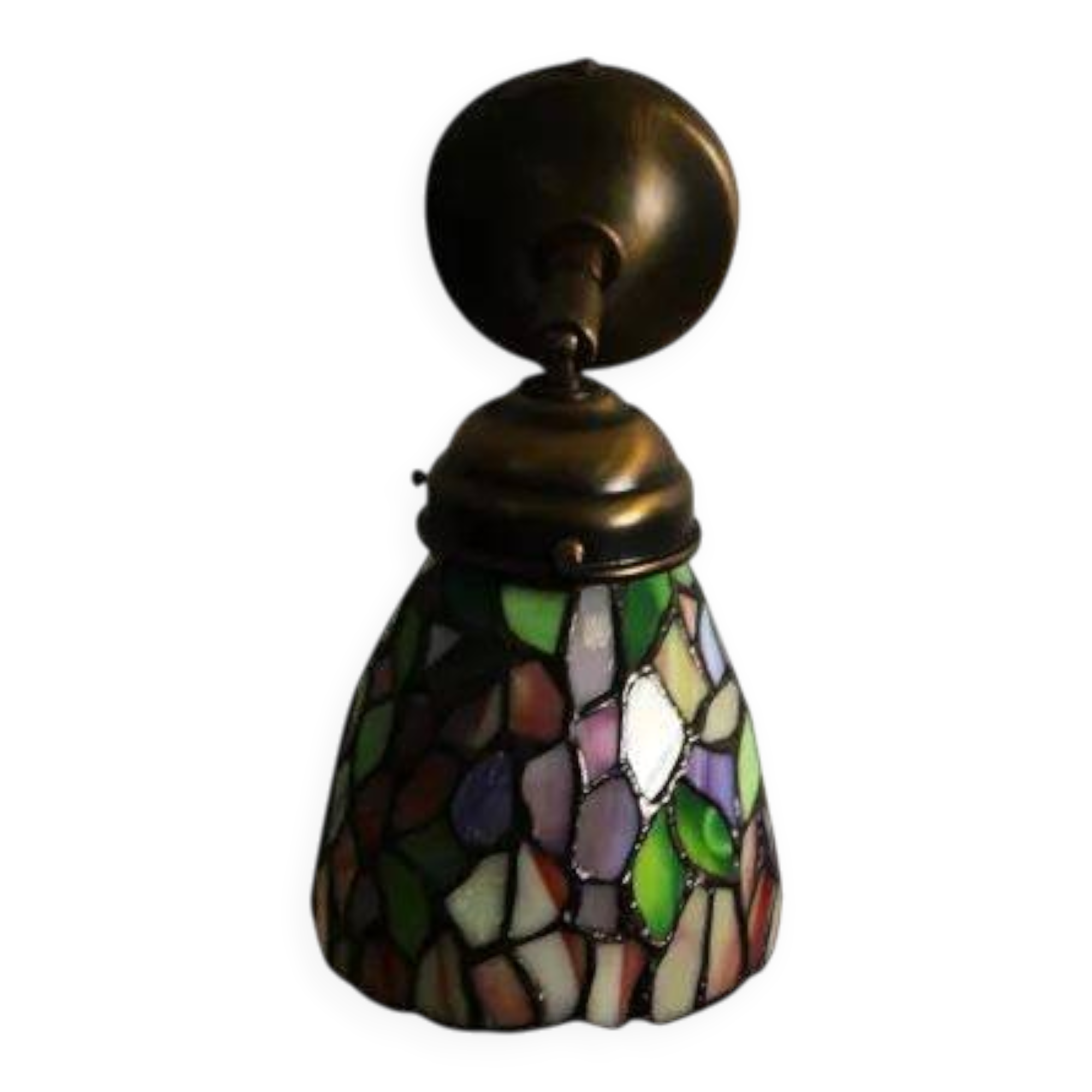 Tiffany lamp, stained glass and tin.