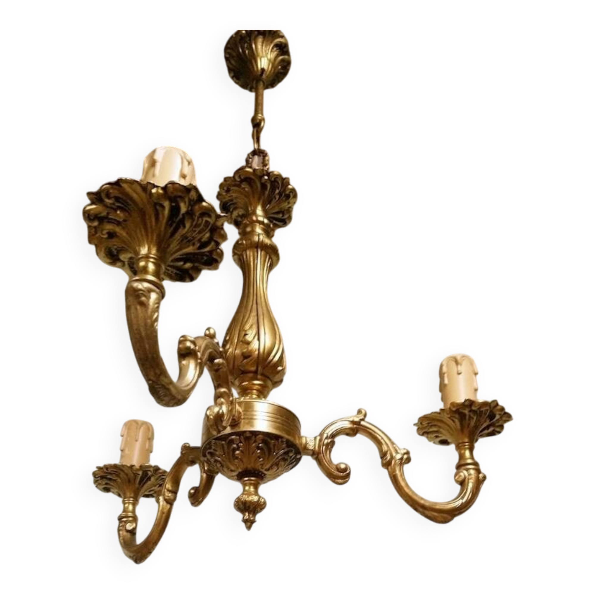 Louis xv bronze 3 branch chandelier vintage timeless elegance