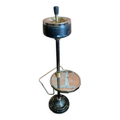 Cendrier Sur Pied + Plateau + Range Revues Métal Noir + Chromé Vintage