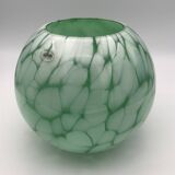 Vase en verre vintage forme boule fait à la main alicja vert et blanc
