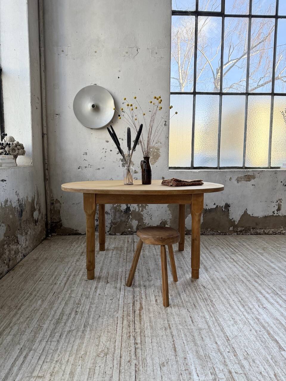 Oval farmhouse table oak 1960