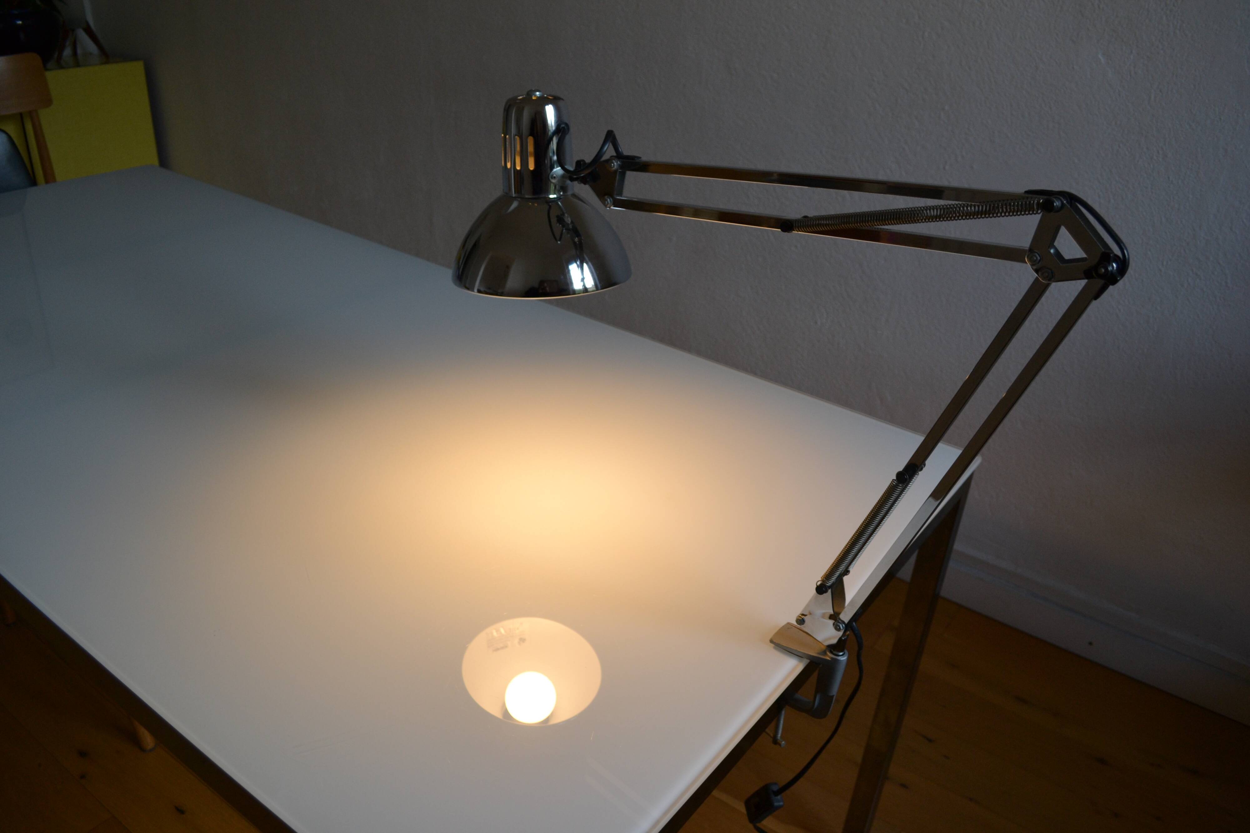 Articulated architect lamp with vintage clip, 90s, chrome metal