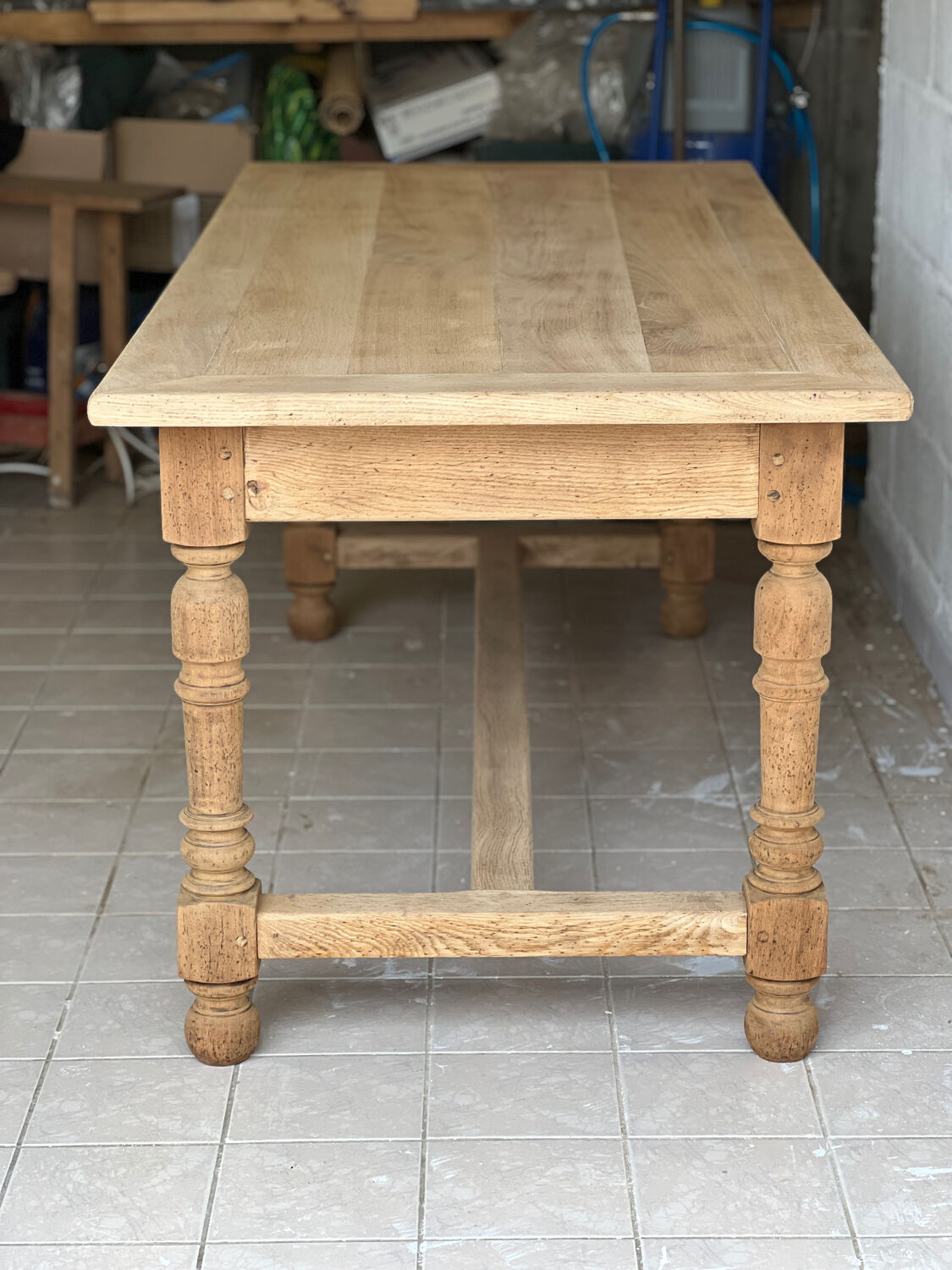 Farm table and its 2 solid oak benches.