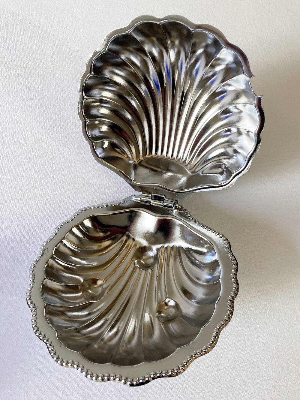 Silver metal shell butter dish, 1950s