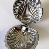 Silver metal shell butter dish, 1950s