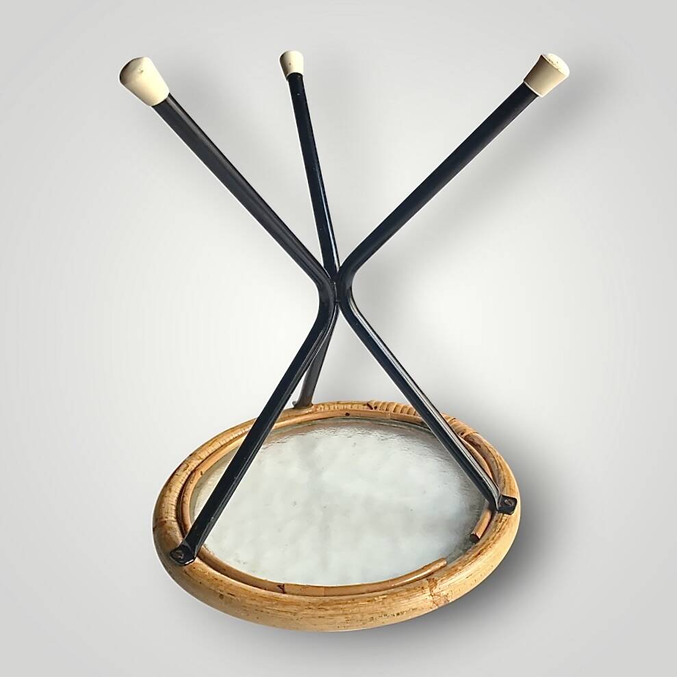 Tripod side table in bamboo and hammered glass - 1950s