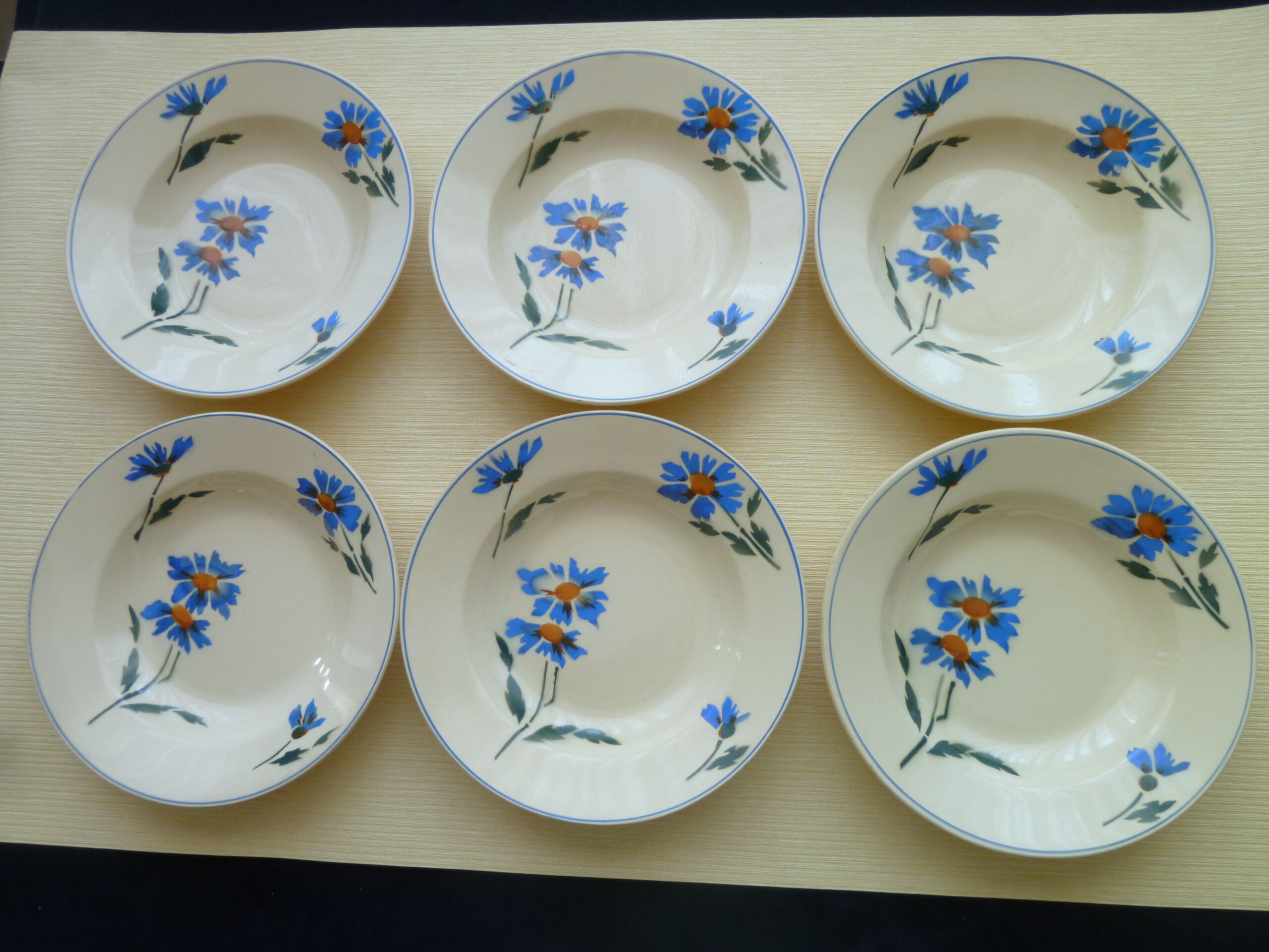 Set de 6 assiettes creuses en faience Vintage Décor de bleuets