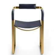 Armchair, Aged Brass Steel and Natural Tobacco Saddle Leather, Contemporary Style