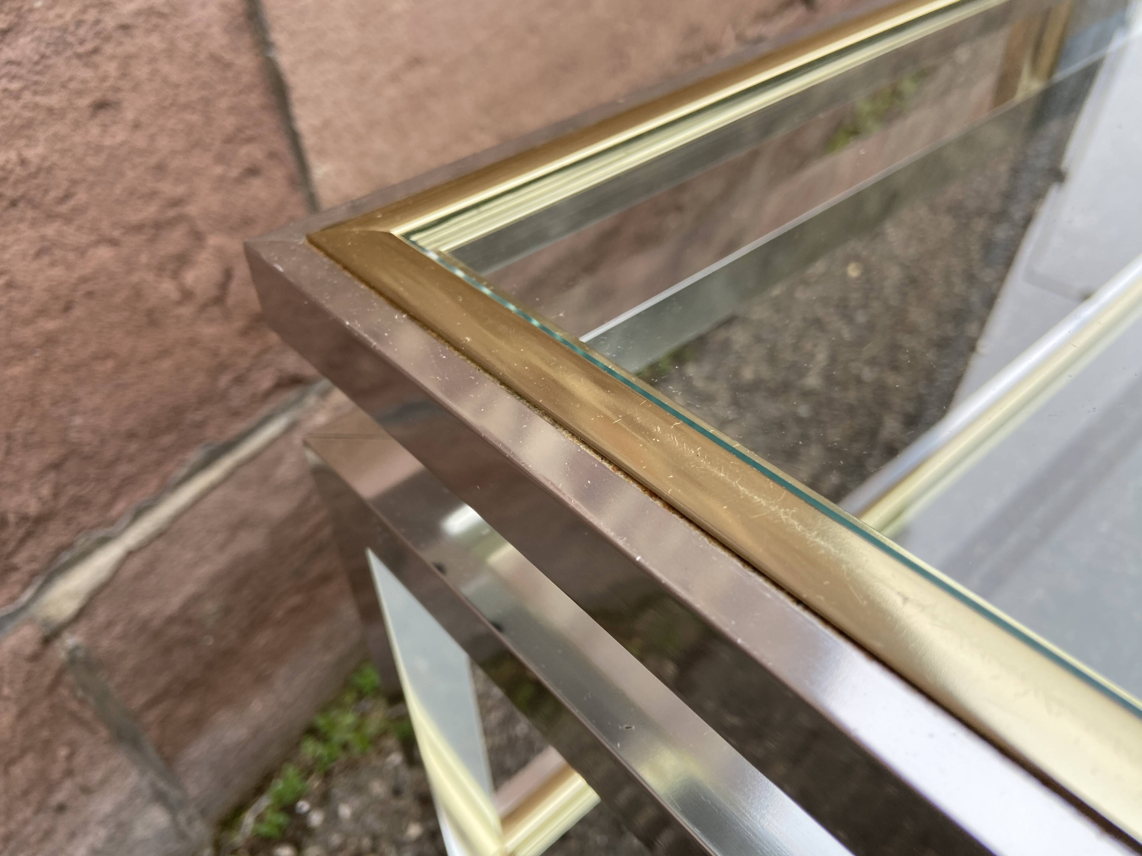 Brushed Aluminum and Brass Coffee Table by Guy Lefevre for Maison Jansen, 1970s