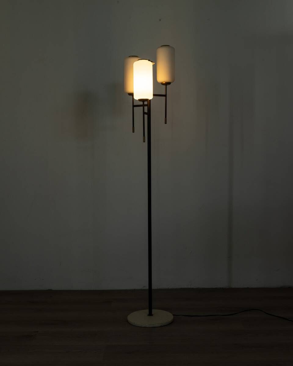 Vintage 50's floor lamp in metal and glass, italian design