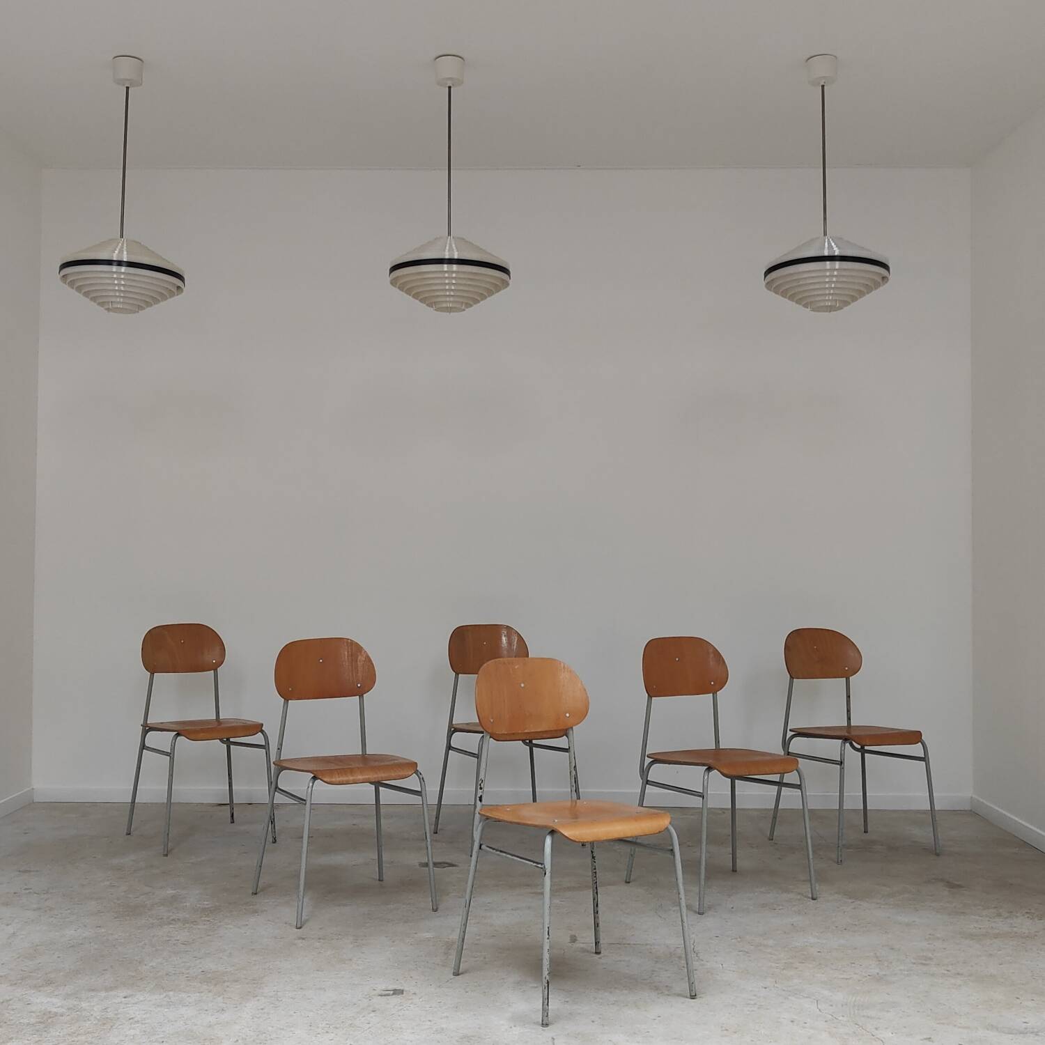 Set of 6 Czech school chairs from the 60s